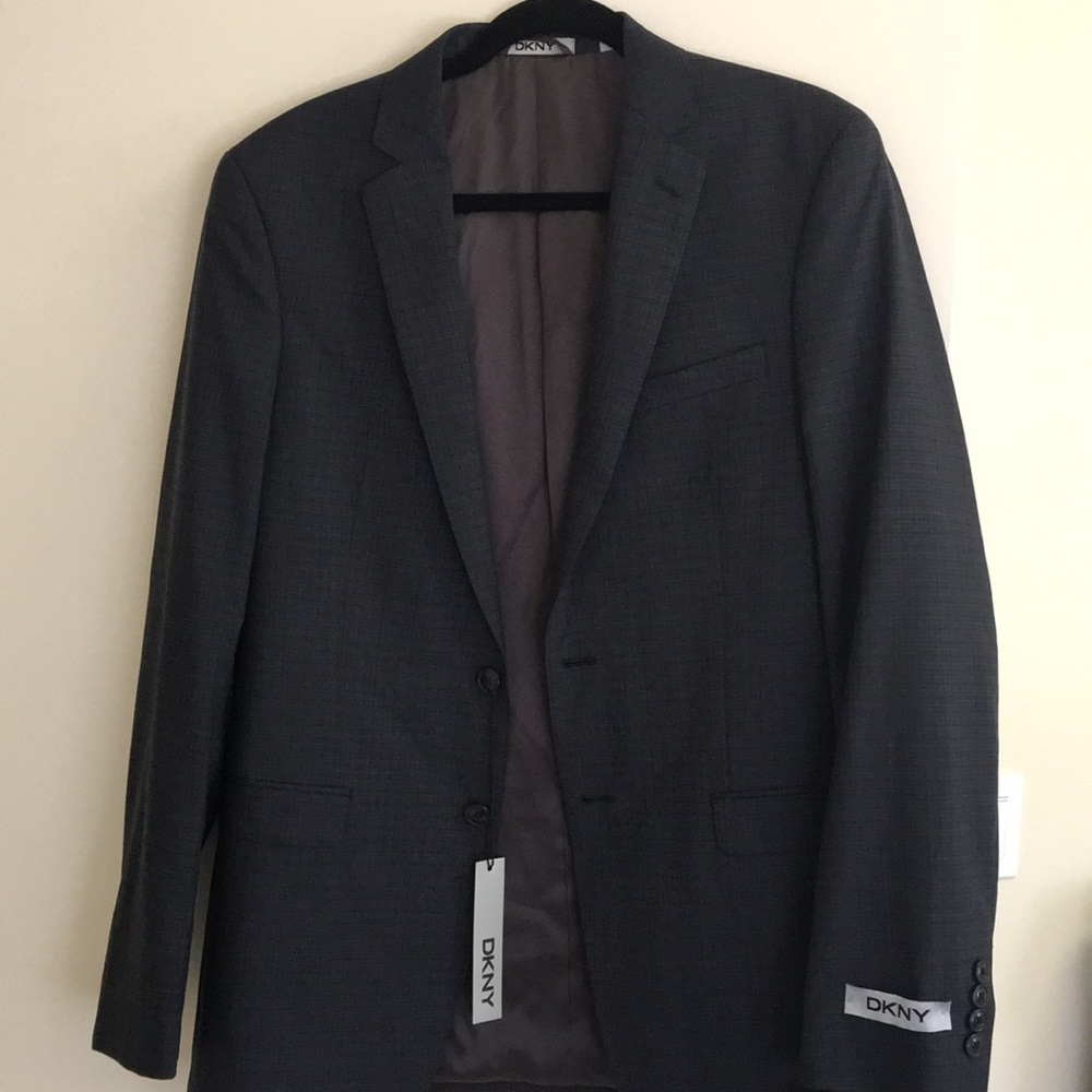 Dkny sports coat/blazer black thin blue stripe 40L